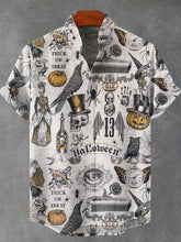 Halloween Newspaper Skull Crow Art Print Cotton Linen Casual Shirt