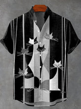 Retro Mime Style Cat Decorative Pattern Casual Cotton Linen Shirt