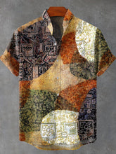 Ethnic Floral and Round Color Block Decorative Patterns Cotton Linen Casual Shirt