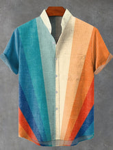Rainbow Ray Abstract Art Vintage Print Cotton Linen Casual Shirt