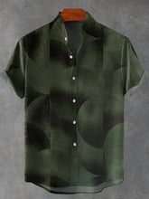 Dark Green Gradient Circle Geometry Abstract Art Print Cotton Linen Casual Shirt