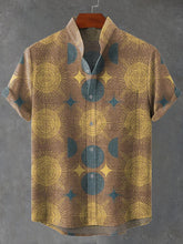 Boho Celestial Sun Moon Pink Pattern Art Print Cotton Linen Casual Shirt