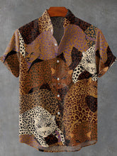 Brown Leopard Vintage Print Cotton Linen Casual Shirt