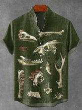 Animal White Bones Vintage Print Cotton Linen Casual Shirt