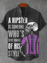 Men's Cool Skeleton Hipster Art Print Cotton Linen Casual Shirt