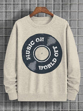 Men's Music On World Off Vintage Print Cotton Casual Sweatshirt