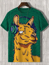 Men's Black Llama Funny Art Print Cotton T-Shirt