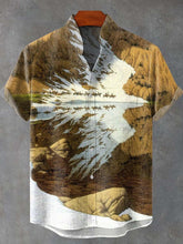 Canyon Water Reflection Eagle Art Print Cotton Linen Casual Shirt