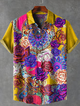 Colorful Floral Totems Vintage Print Cotton Linen Casual Shirt