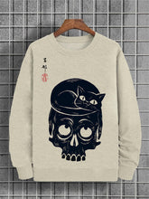 Men's Skull Cat Japanese Art Print Cotton Casual Sweatshirt
