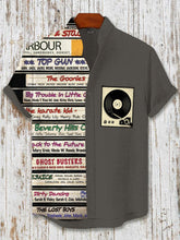 Men's Retro Nostalgia Record Art Print Cotton Linen Casual Shirt