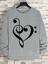 Men's Musician Music Note Pattern Heart Print Cotton Casual Sweatshirt