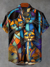 Vintage Cats Picasso Simple Abstract Art Print Casual Cotton Linen Shirt