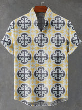 Floor Wall Tile Stickers Vintage 70's Tiles Art Print Cotton Linen Casual Shirt