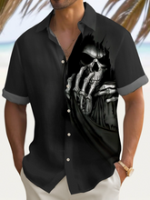Halloween Skeleton Print Casual Stylish Hawaiian Shirt Summer Shirts Pocket Short Sleeve Shirt Big Tall