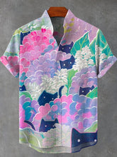 Bouquet of Flowers Cat Haunted Art Print Cotton Linen Casual Shirt