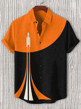 Men's Retro Space Shuttle Geometric Art Print Cotton Linen Casual Shirt