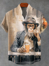 Himp Gentleman In The Cafe Abstract Art Vintage Print Cotton Linen Casual Shirt