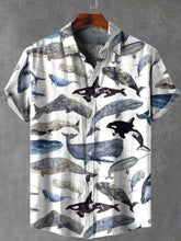 Men's Retro Fish Print Casual Cotton Linen Short Sleeve Shirt