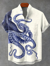 Deep Sea Octopus Art Print Cotton Linen Casual Shirt