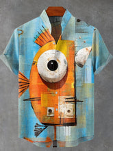 Abstract Funny Animals Fish Vintage Print Cotton Linen Casual Shirt