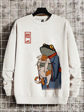 Men's Japan Frog In Kimono And Unhappy Cat Print Cotton Casual Sweatshirt