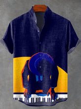 Decorative Pattern of Piano Player In Suit Under Spotlight Cotton Linen Casual Shirt