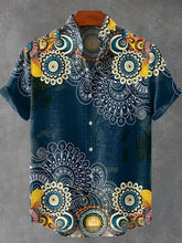 Vintage Ethnic Paisley Art Print Casual Cotton Linen Shirt