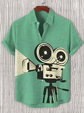 Men's Retro Movie Projector Art Graphic Print Cotton Linen Casual Shirt