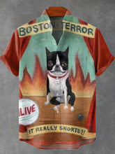 Boston Terrier Vintage Print Cotton Linen Casual Shirt