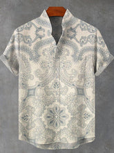 Retro Ethnic Floral Symmetrical Pattern Print Cotton Linen Casual Shirt