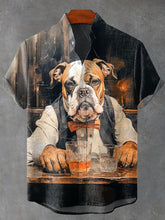Bulldog In A Bar Abstract Art Print Cotton Linen Casual Shirt