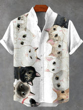 A Group of Cats Art Print Cotton Linen Casual Shirt