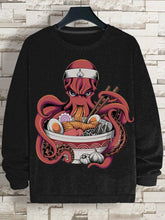 Men's Octopus Eating Ramen Japanese Art Print Cotton Casual Sweatshirt