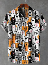 Cute Cat Paw Art Print Lapel Cotton Linen Casual Shirt