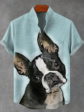 Boston Terrier Art Print Cotton Linen Casual Shirt