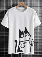 Men's Casual Funny Cat Graphic Print Cotton Casual T-Shirt