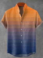 Simple Splicing Color Vintage Print Cotton Linen Casual Shirt