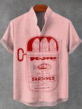 Canned Pink Sardines Vintage Print Cotton Linen Casual Shirt