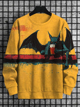 Men's Creepy Bat Drinking Beer Oil Painting Print Casual Sweatshirt