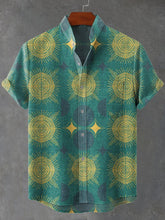 Boho Celestial Sun Moon Pink Pattern Art Print Cotton Linen Casual Shirt