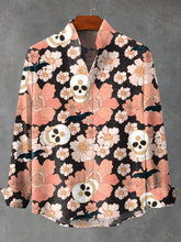 Retro Romantic Skull Floral Print Cotton Linen Long Sleeve Shirt