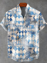Gradient Rhomboid Vintage Print Cotton Linen Casual Shirt