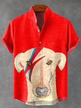 Funny Animals Dog Whippet Greyhound with A Red Background Vintage Print Cotton Linen Casual Shirt