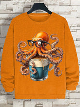 Men's Glasses Octopus And Coffee Print Cotton Casual Sweatshirt