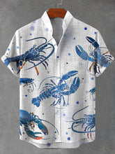 Lobster Print Cotton Linen Casual Shirt