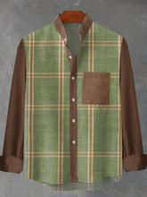 Retro Plaid Graphic Print Cotton Linen Long Sleeve Shirt