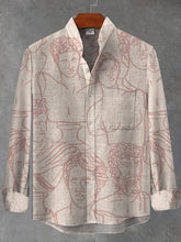 Abstract David Face Art Print Cotton Linen Long Sleeve Shirt