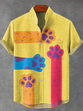 Cute Animal Colorful Cat Claws Vintage Print Casual Cotton Linen Shirt