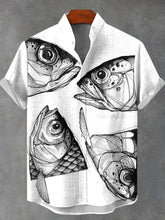 Fish Head Simple Fish Art Vintage Print Cotton Linen Casual Shirt